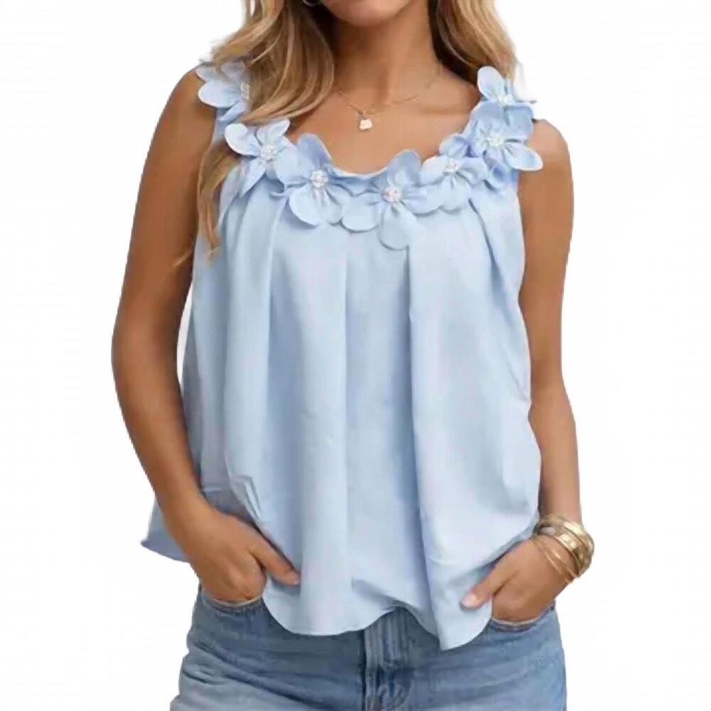 NEW SWEETKAMA ladies 3d flower tank top in light blue